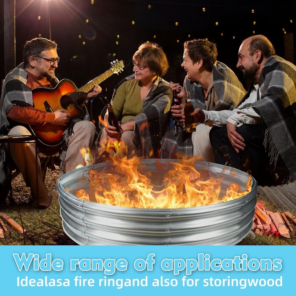 5FT Diameter Camp Fire Ring Pit, Large Round Galvanized Steel Fire Pit, Heavy...