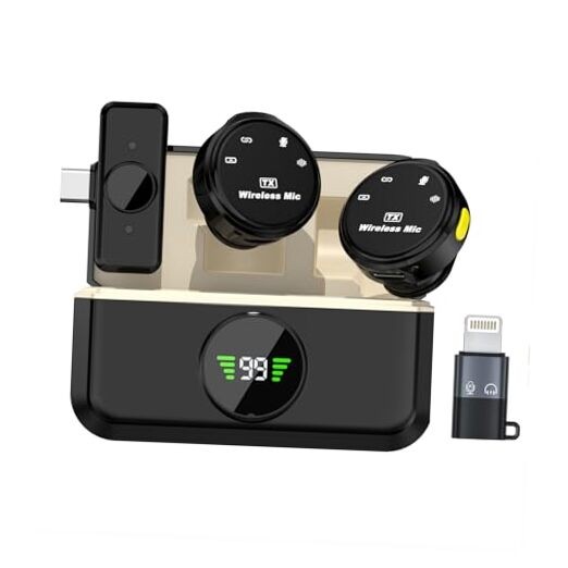 Wireless Lavalier Microphone for iPhone/Android, 2 TX + 1 USB C 2TX + 1RX