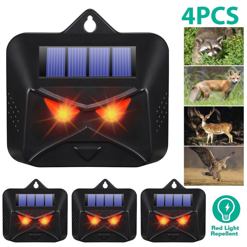 4Pcs Solar Predator Guard Light Red LED Deterrent Light Night Animal Repeller