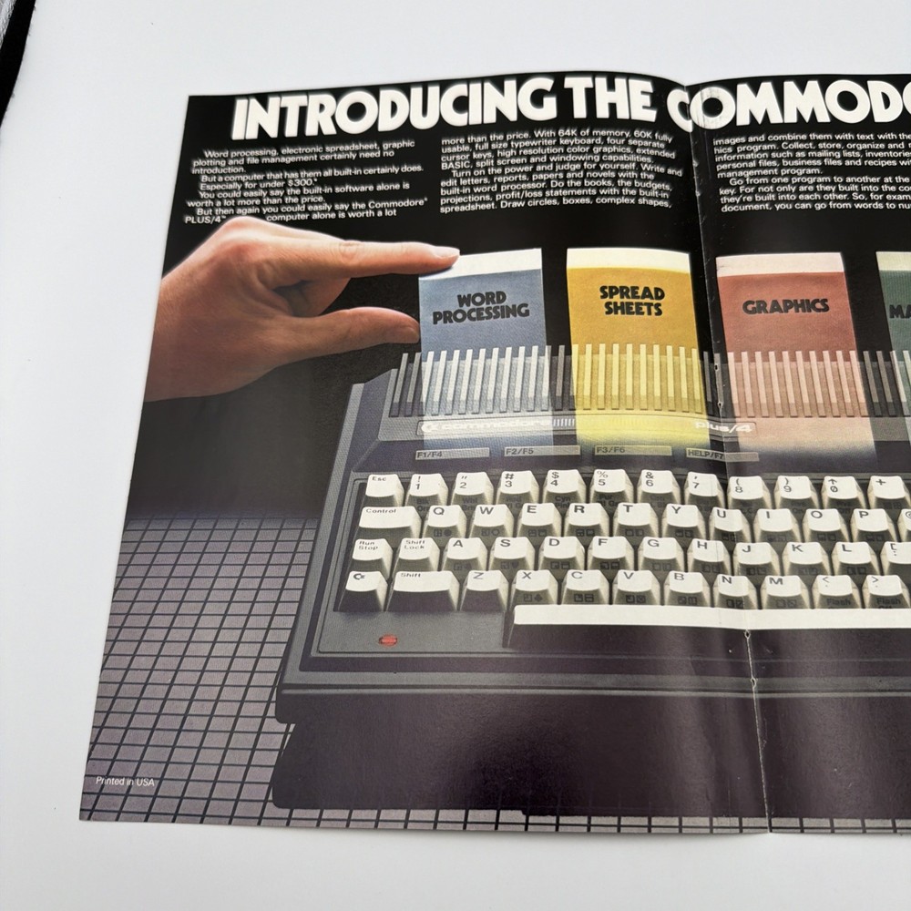 Commodore Plus/4 Computer 1985 Vintage Print Ad 16"x11" retro home computer