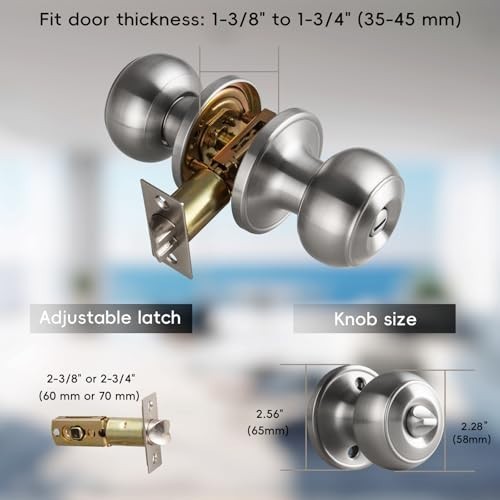 3 Pack Brushed Nickel Privacy Door Knobs for Bath & Bedroom, Keyless Round Locks