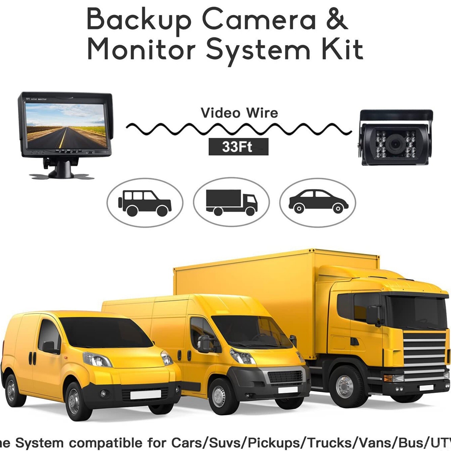 7'' Backup Camera and Monitor Kit System Back Parking Night Vision For Truck RV