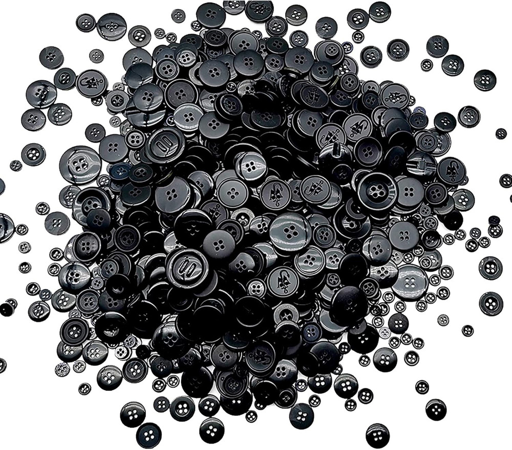 1600Pcs Black Buttons for Crafts Assorted Sizes Button Black in Bulk Black Cr...