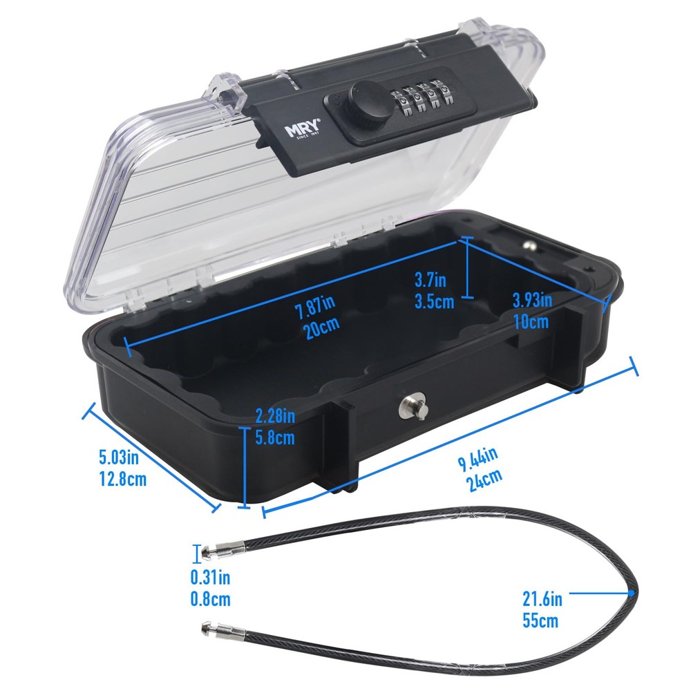 MRY Portable Safe Box Translucency Combination Security Case Black Color