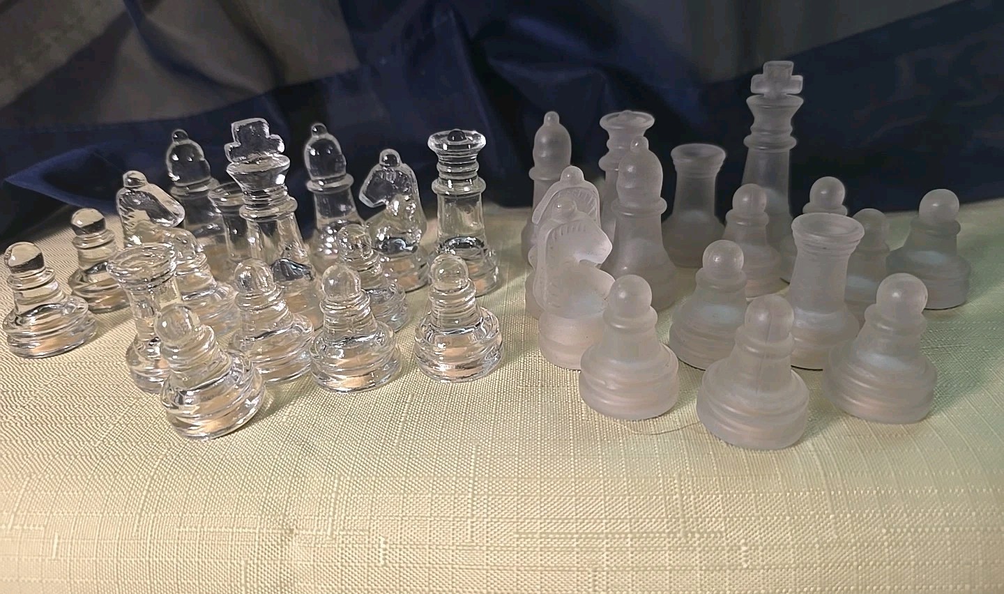 Glass Chess Pieces Frosted & Clear No Board Complete Set