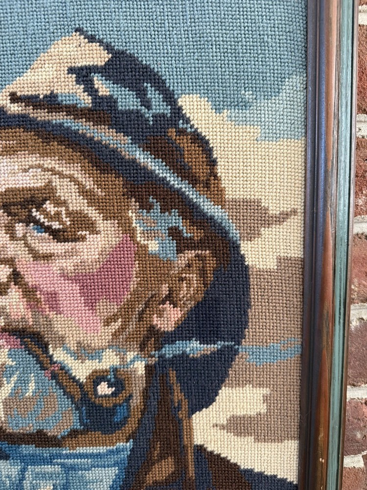 Old Sailor Needlepoint Framed Nautical Cape Cod Vintage