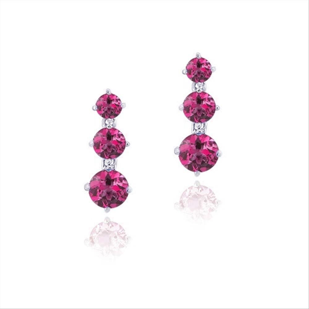 925 Silver 3ct Lab Created Ruby Three Stone Dangle Earrings