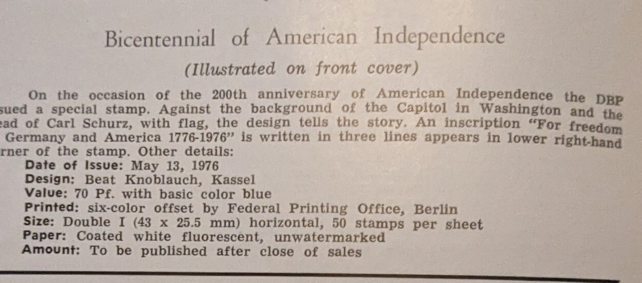 German Postal Specialist Jun 1976 Bundespost U.S. Bicentennial Tempelhof Airport
