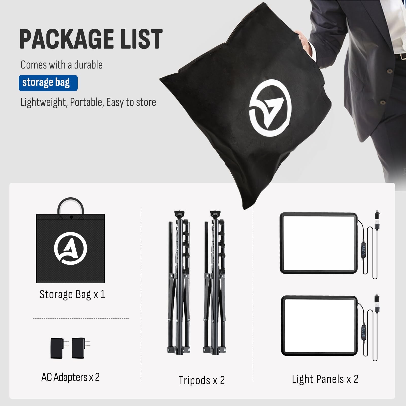 2-Pack LED Photography Lighting Kit, 15W Bi-Color Video Light Kit, 2800-6500K...