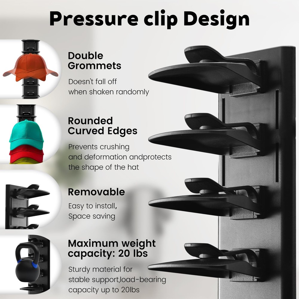 2Pack Hat Organizer for Baseball Cap with Locking Tech, Hat Rack Strong Adhes...