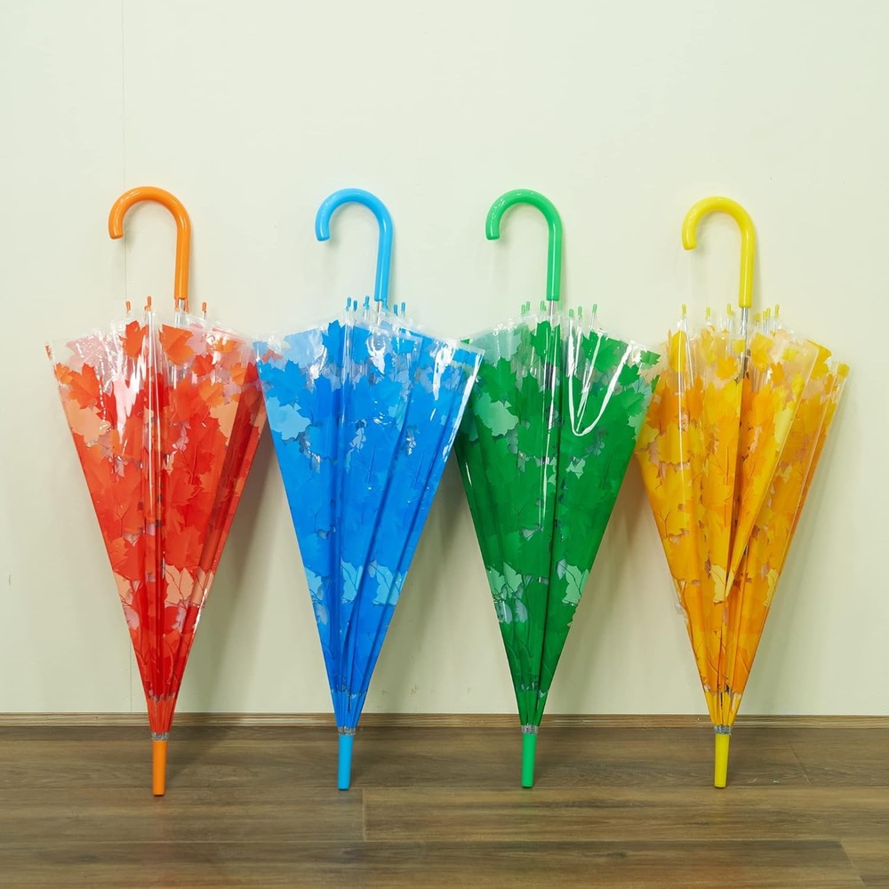 ThreeH Clear Dome Bubble Umbrella with Leaves Automatic Switch Long Handle Strai