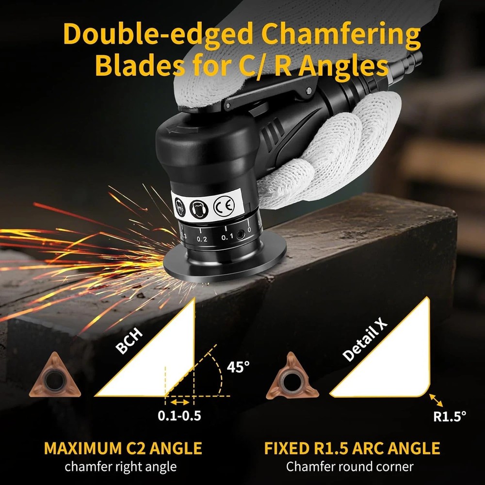 2 in 1 Pneumatic Chamfering Tool - Mini Air Chamfer Tool for C & R Deburring, 45