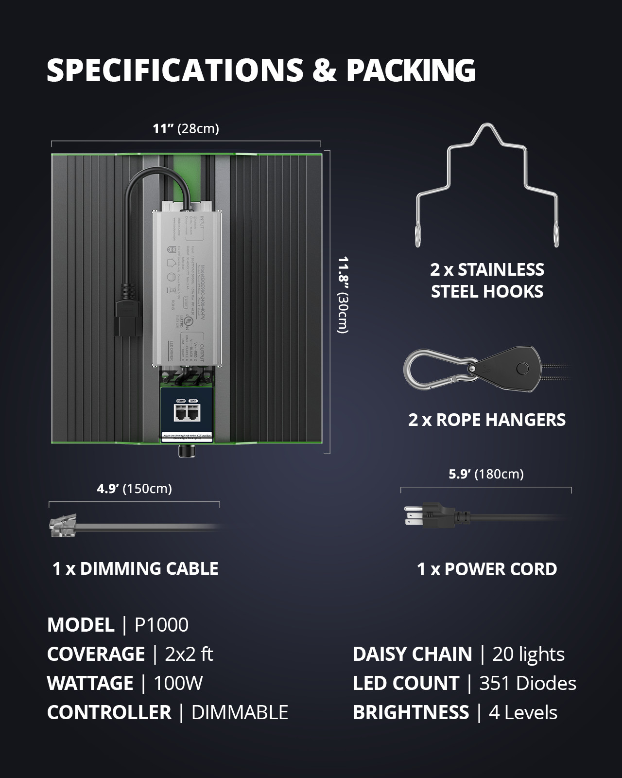 VIPARSPECTRA 2PCS P1000 LED Grow Light Full Spectrum for 4x2 Grow Tent Kit Bloom