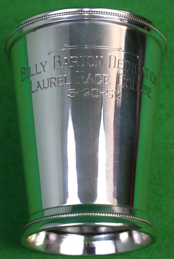 "Billy Barton Dedication Laurel Race Course 3-20-52 Silverplate Trophy Cup"
