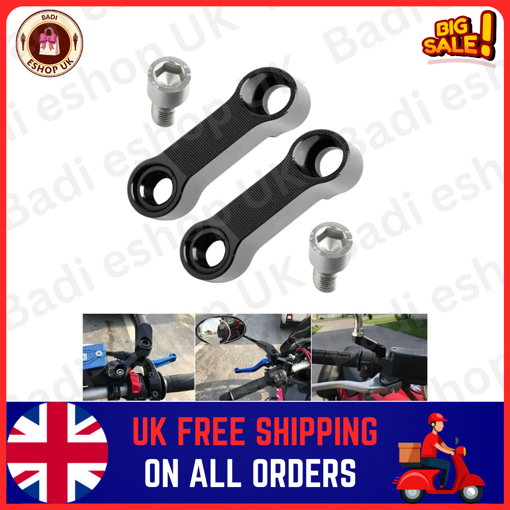2Pcs Motorcycle Mirror Extender Riser Extension Bracket Blk 10mm M10