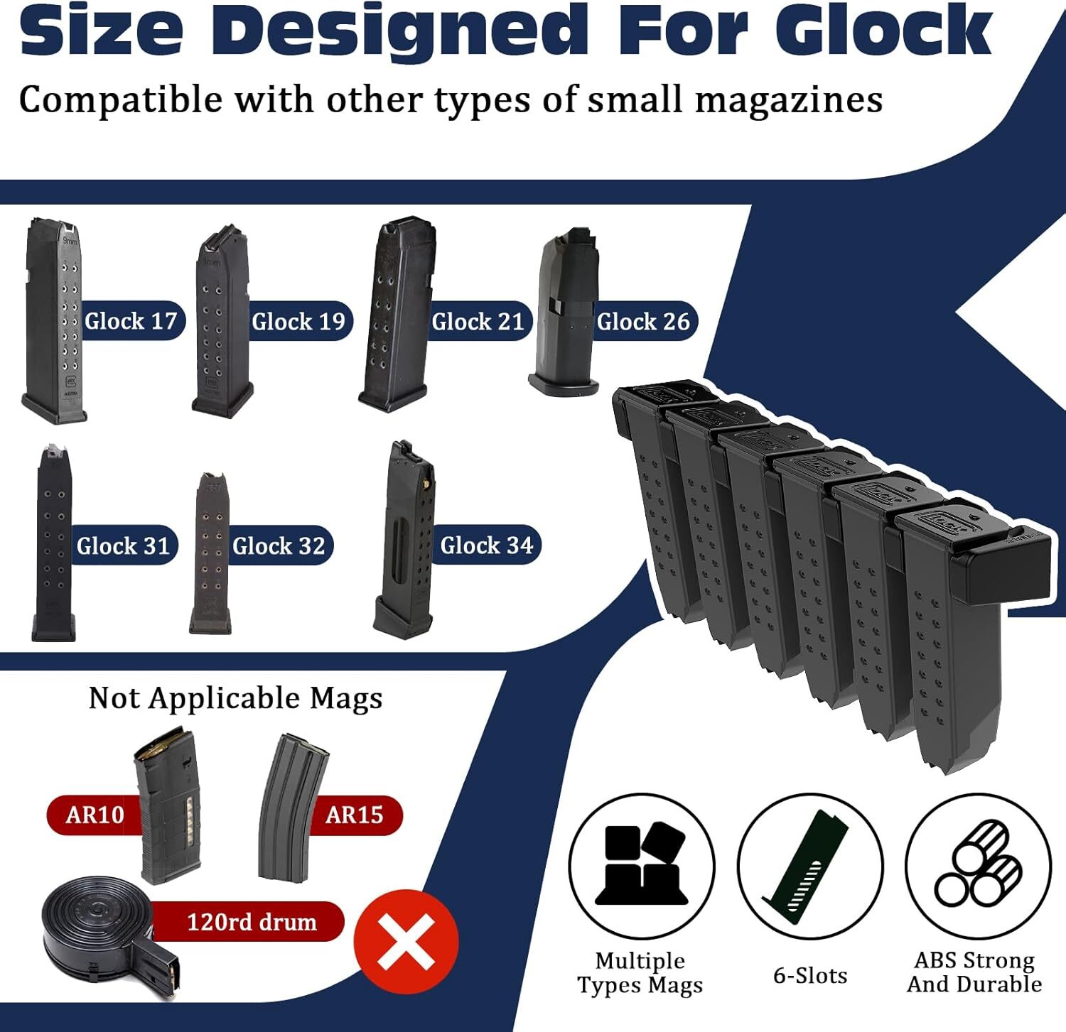 Magazine Holder for Glok 17 19 22 23 26 31 34. | Gun Safe Mag Storage Mount 2Pcs