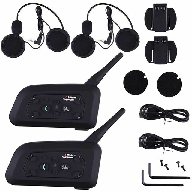 2X Bluetooth Motorcycle Helmet Intercom Interphone Headset Intercomunicador V6