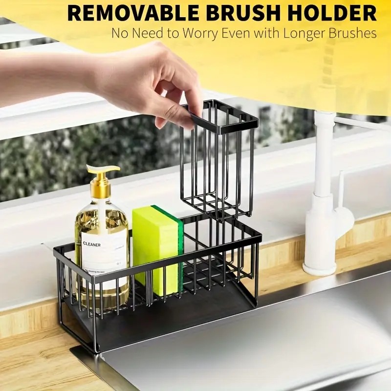 Stainless Steel Kitchen Sink Sponge Organizer Rack with Chopsticks Towel Holder