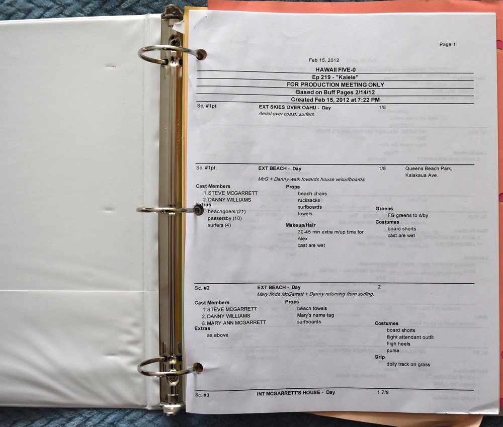 2012 Hawaii Five-O "Kalele" Original Script + Shooting Schedule