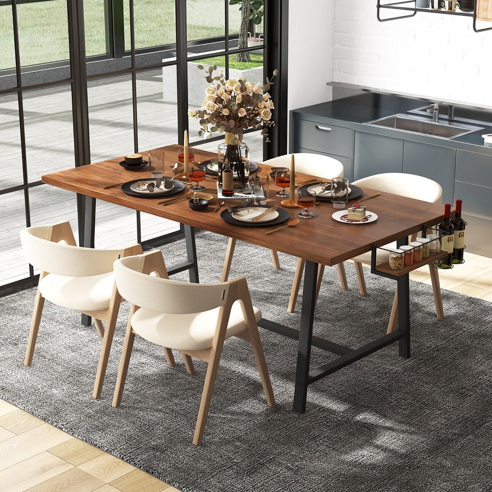 72" Industrial Rectangular Kitchen Table w/ 2-Bottle Wine Rack Condiment Holder