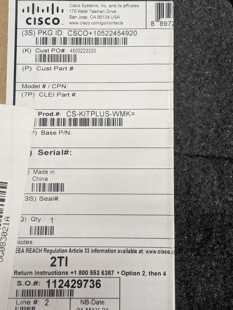 New, Cisco, CS-KITPLUS-WMK=, Wall Mount Kit Spark Codec Plus