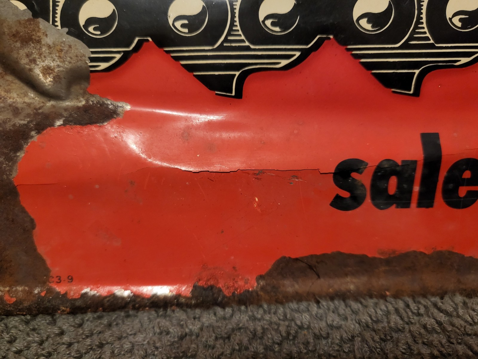 Oregon Chainsaw Advertising Sign, EARLY HEAVY METAL NOT TIN TACKER..