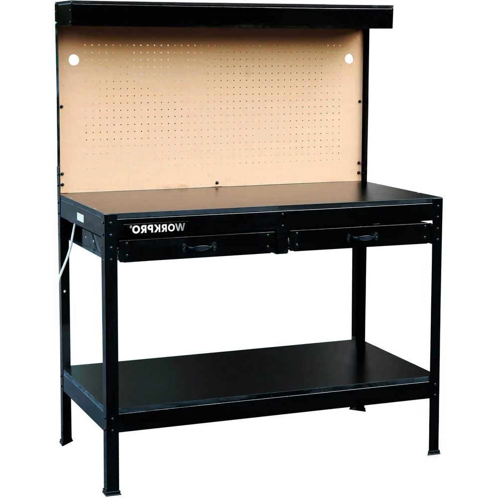 GARAGE WORK BENCH with Tool Pegboard and Work Light 4-Ft