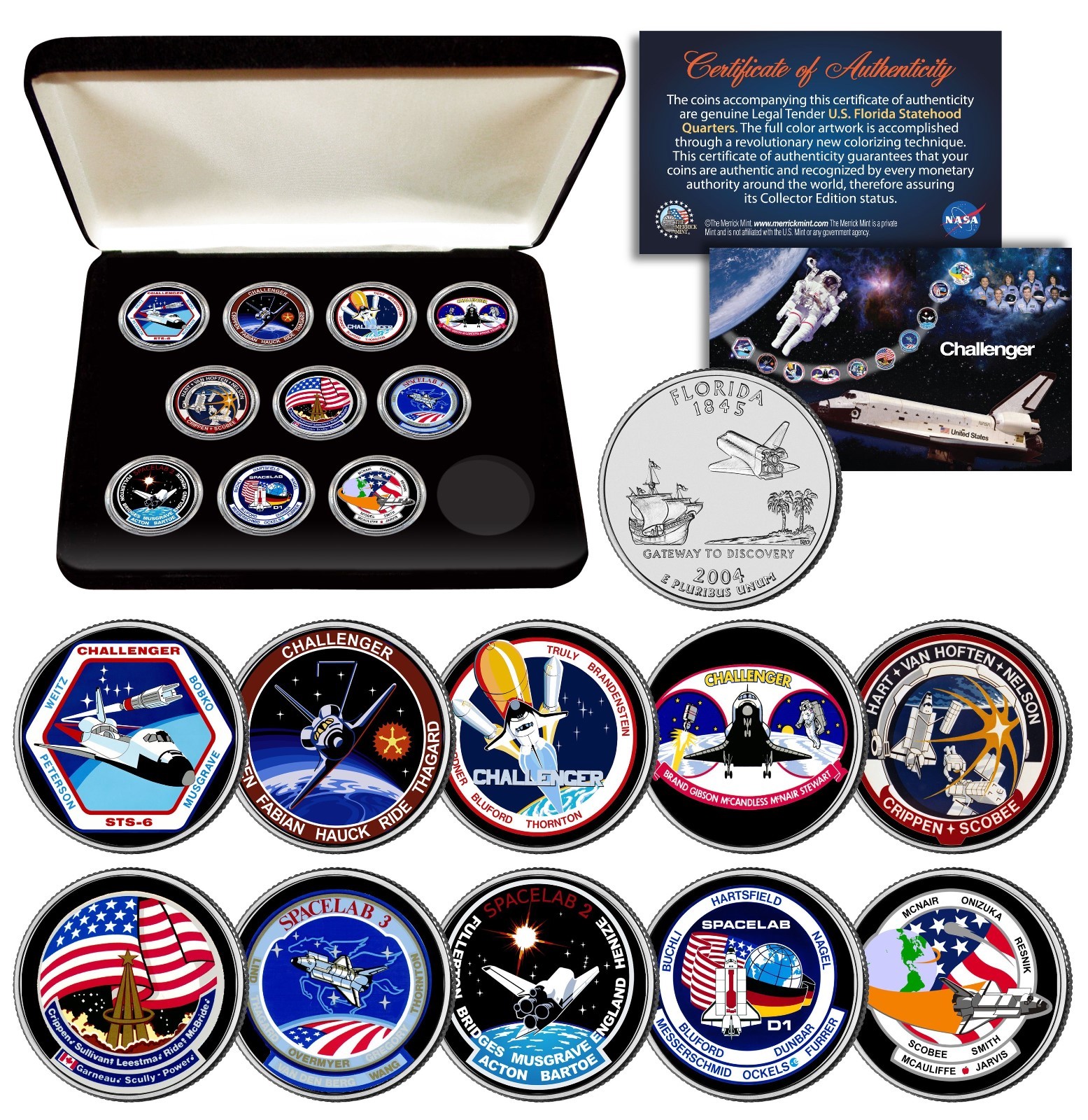 SPACE SHUTTLE CHALLENGER MISSION NASA Florida State Quarters 10-Coin Set w/ BOX