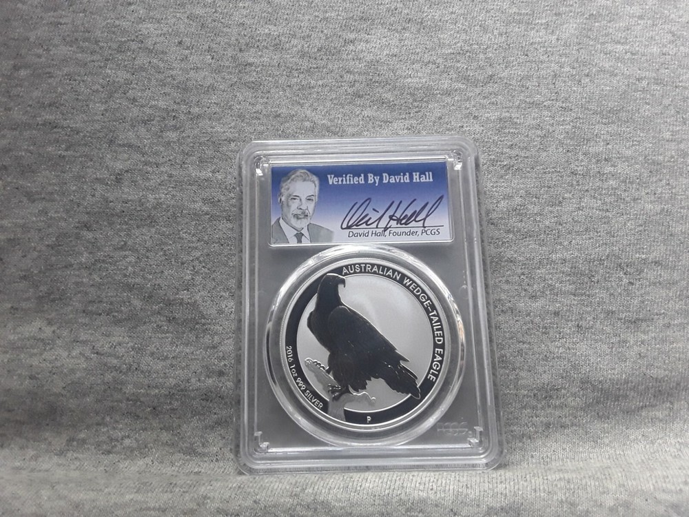2016-P AUSTRALIA $1 MS70 WEDGED TAILED EAGLE DAVID HALL SIGNED PCGS CERTIFIED
