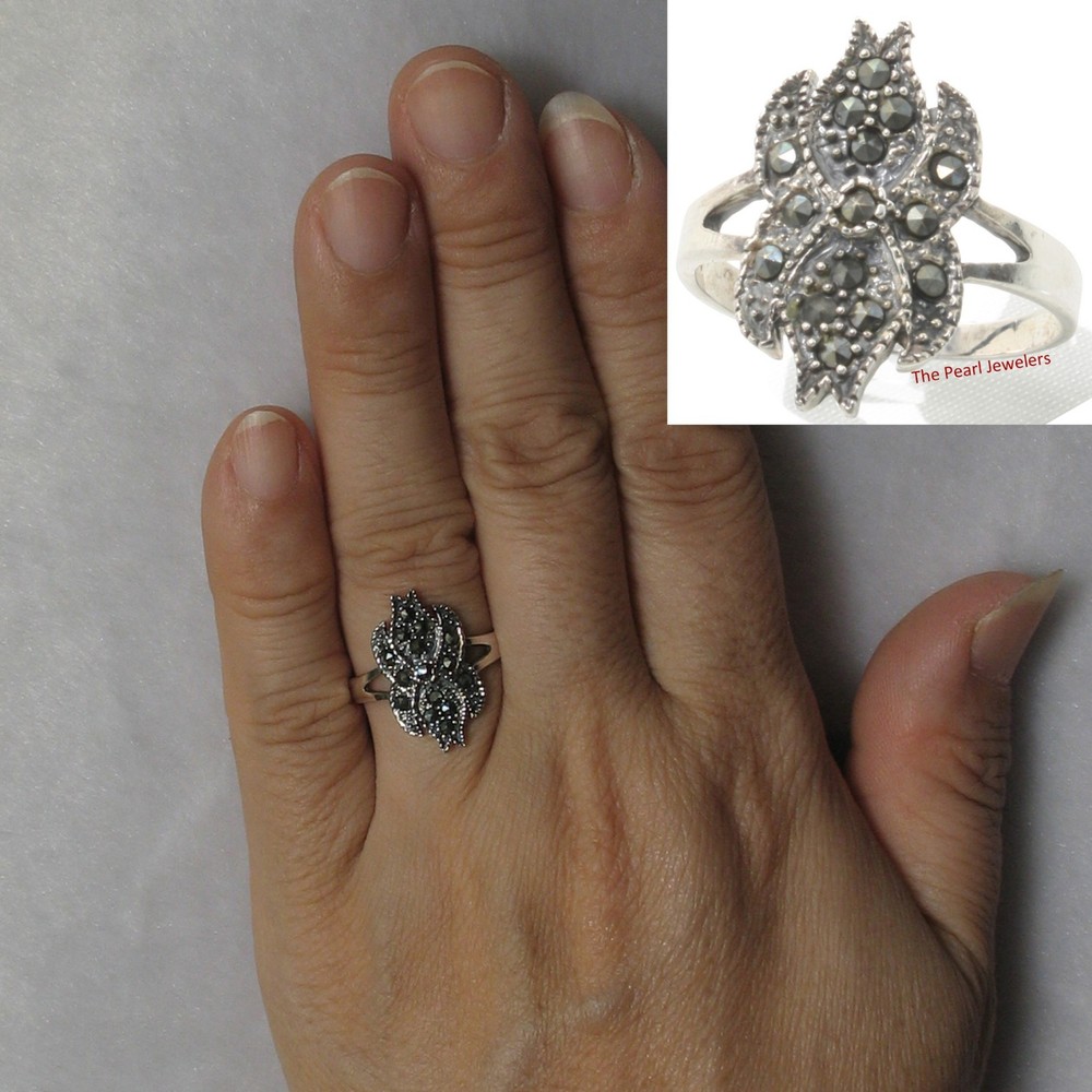 Sterling Silver Cross Flame Marcasite Ring