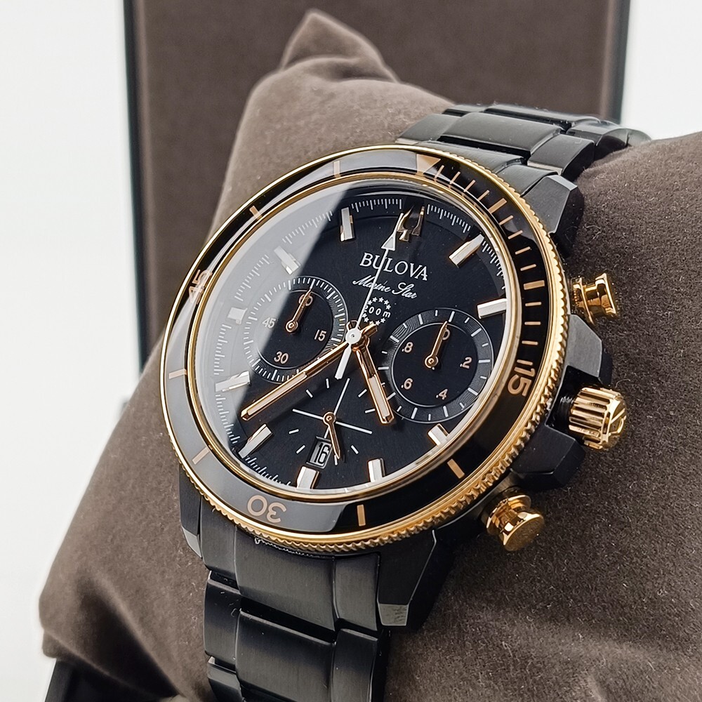 Men's Bulova Marine Star 98B302 Black Dial Stainless Chronograph Quartz Watch