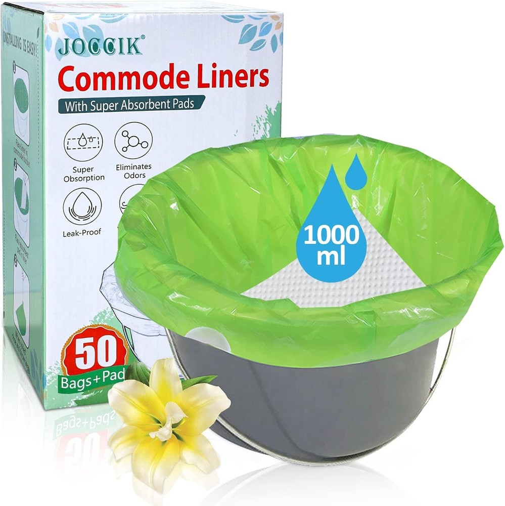Commode Liners for Bedside with Super Absorbent Pad 50 Pack...