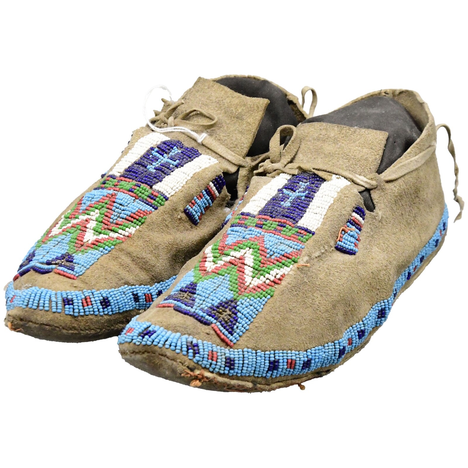 Assiniboine Man's Pair of Hide & Beaded Moccasins 1880-90s