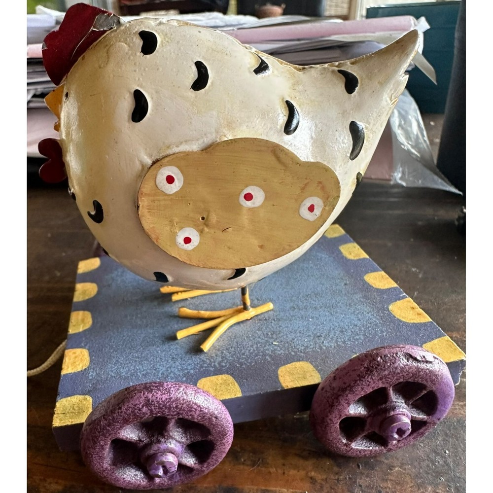 Vintage Metal Chicken Pull Toy