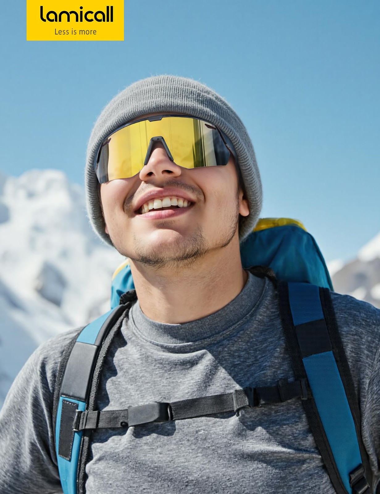 Lamicall Polarized Sports Sunglasses for Men Women, Black Frame-gold Lens