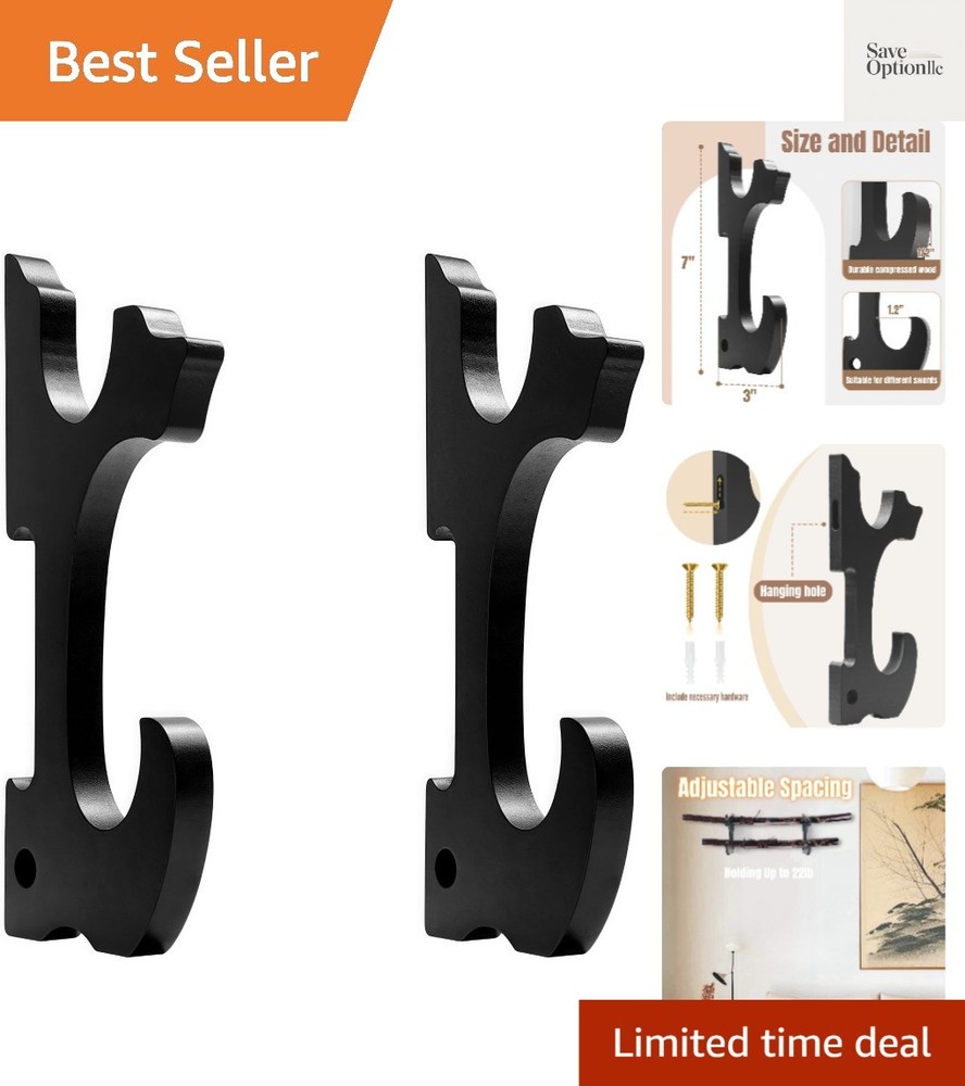 2/Set Sword Hook Wall Mount Samurai Sword Hanger Display Holder Adjustable fo...