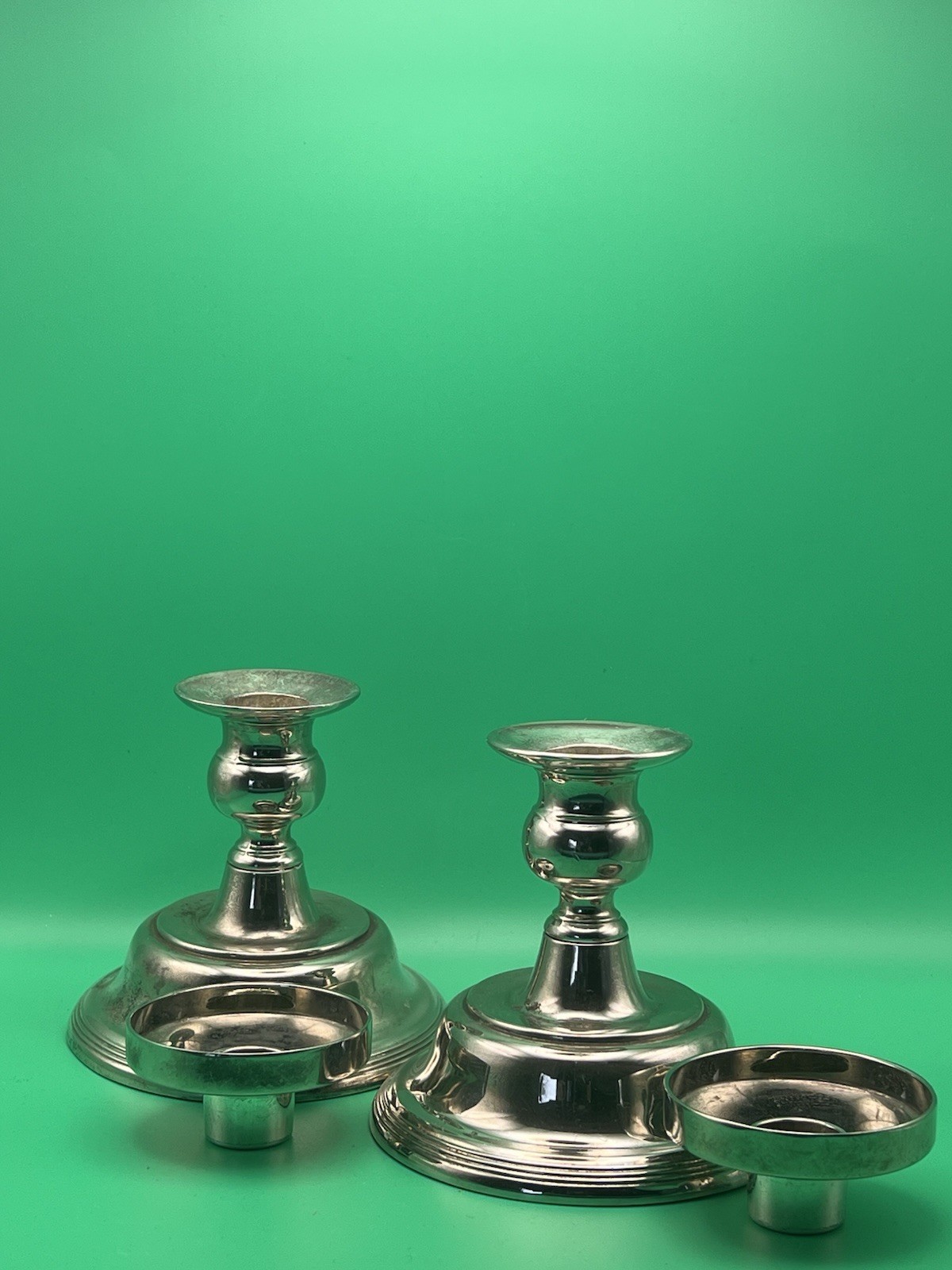 Vintage Silver-Plate Colonial Candlesticks Pair 4.25” Taper Holders Weighted