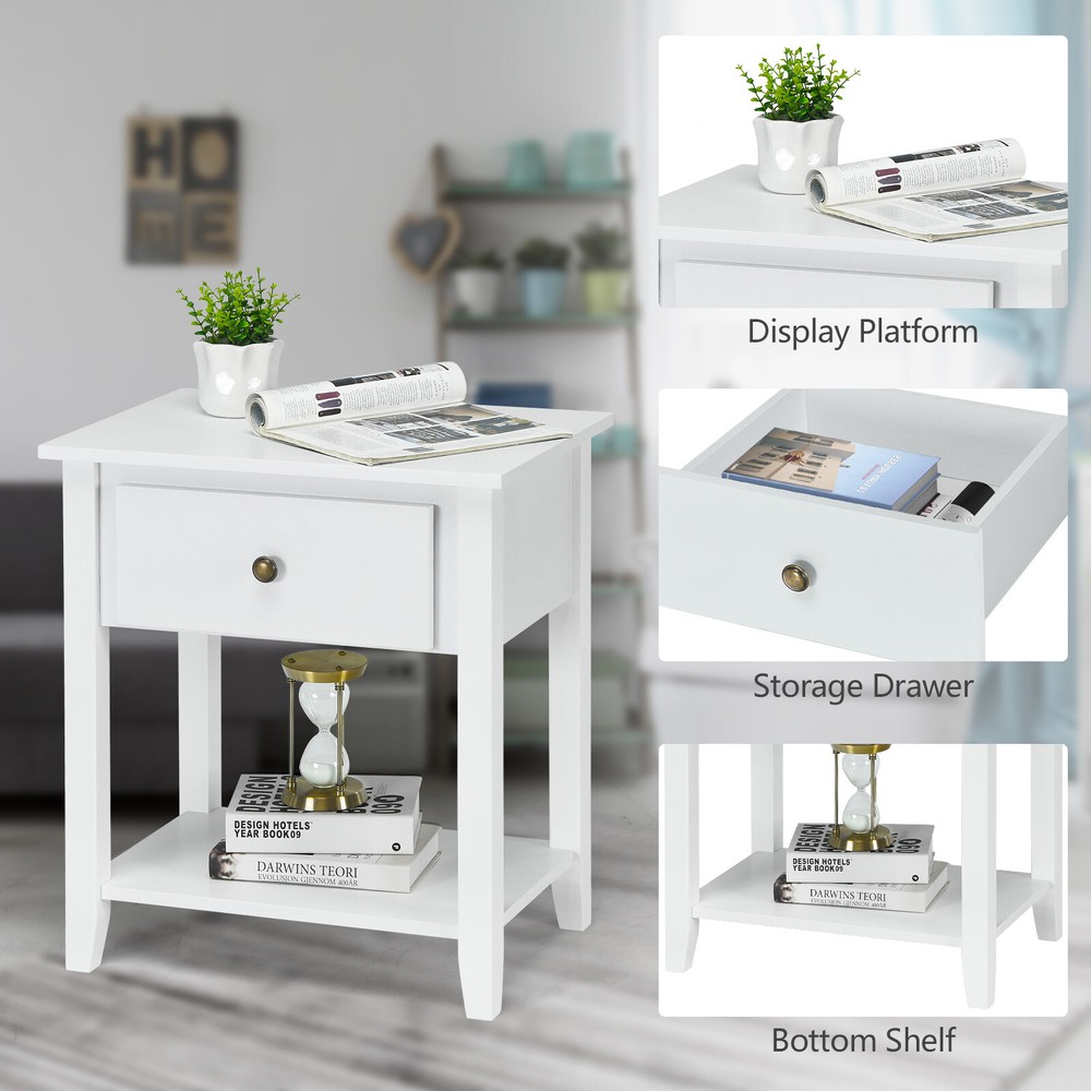 Costway Nightstand Beside Table Chest Sofa Table End Table Accent Table White