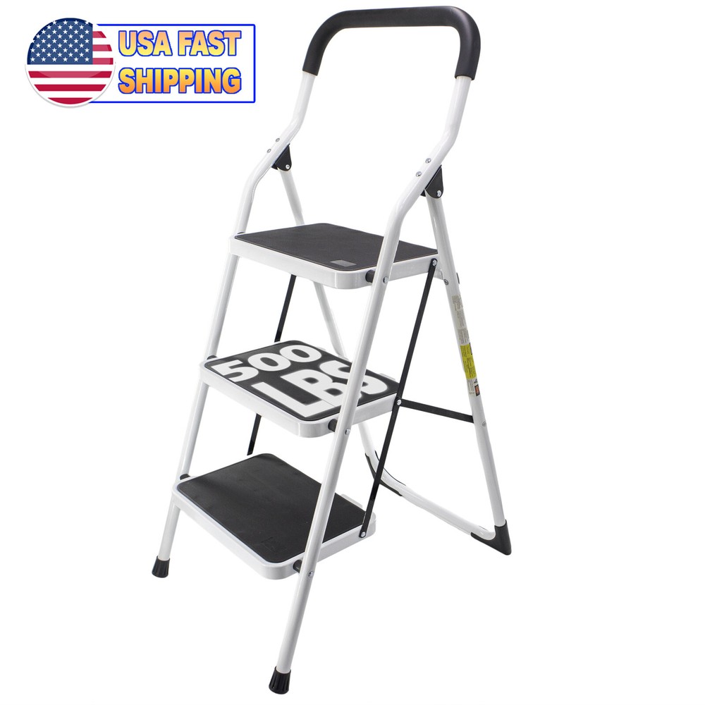 Metal Step Stool Ladder Folding Non Slip Ergonomic Handle & Platform Kitchen