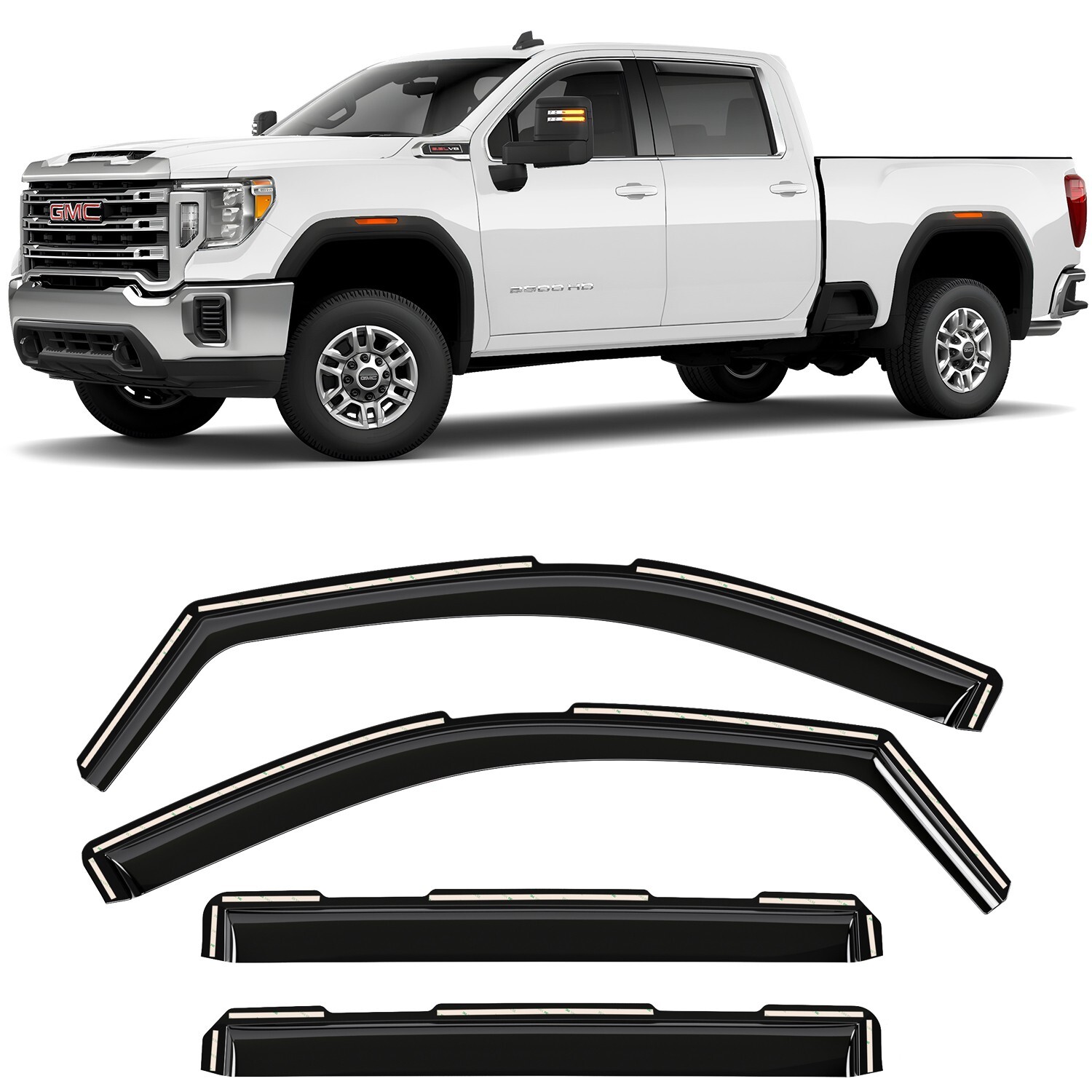 Sun Rain Visors Wind Rain Guards for 20-23 GMC Sierra 2500HD/3500HD Crew Cab