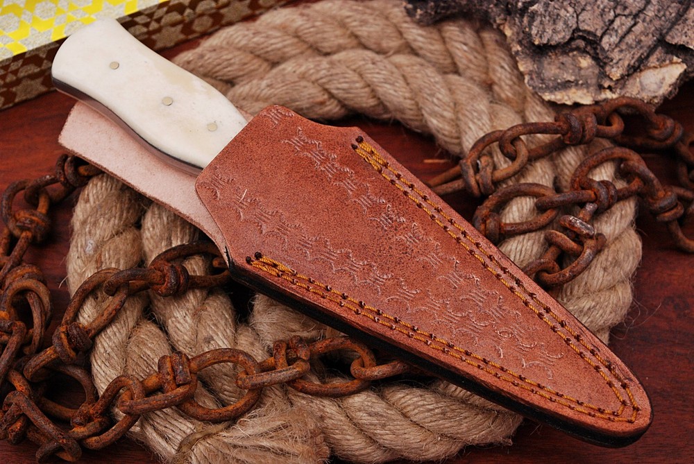 handmade Damascus knives double-edged fixed blade boot knife sheath