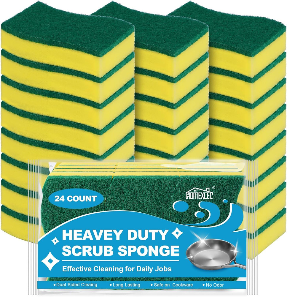 24 Pack Heavy Duty Scrub Sponge 2 Sided Kitchen Cleaning Scouring Pad