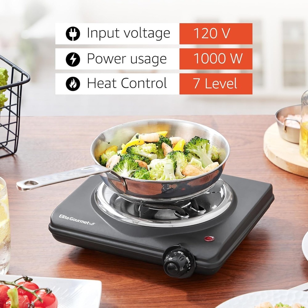 Single Burner Hot Plate - Easy-Clean Coiled Design with Adjustable Temp Settings