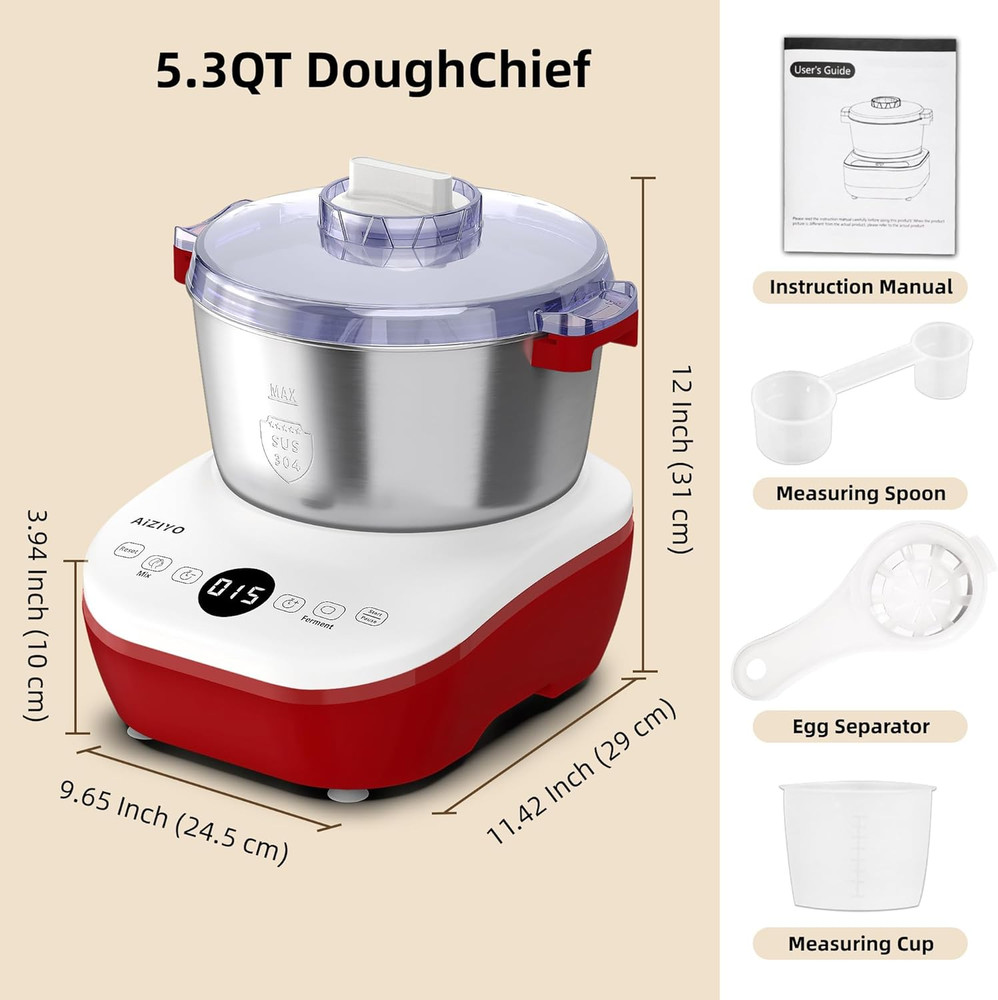 Doughchief, 5.3QT Dough Mixer, Dough Maker with Ferment Function, Touch Panel Co