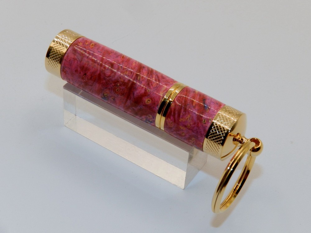 Handmade Key Chain Lighter, replaceable flint. Made w/ Dyed Box Elder Burl. #41