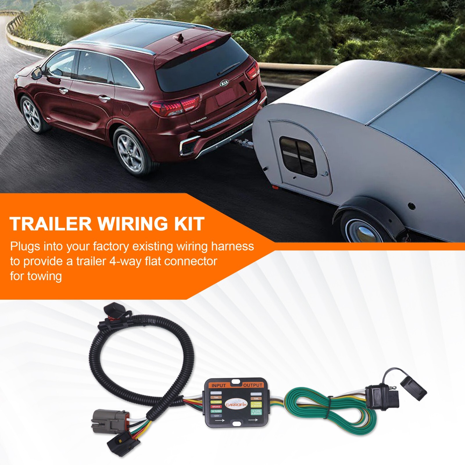 Custom 4 Way Flat Trailer Wiring Harness for Hyundai KIA with Tow Package C56332