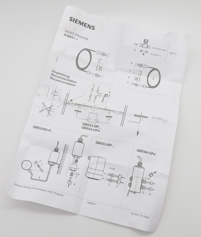 Siemens connection set for pressure sensor QBE620-P pressure differential sensor QBE63/64-DP