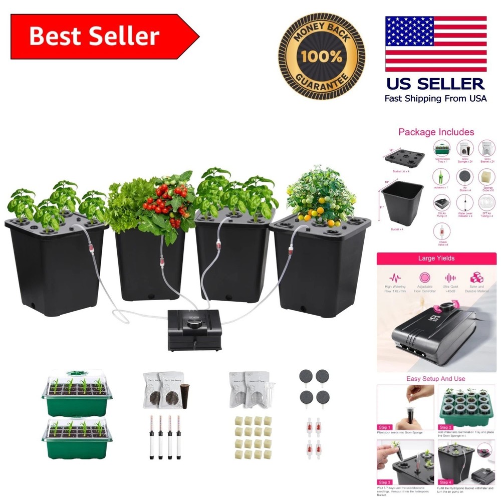 Efficient Hydroponic Bucket System - 4 Buckets with Germination Tray Included