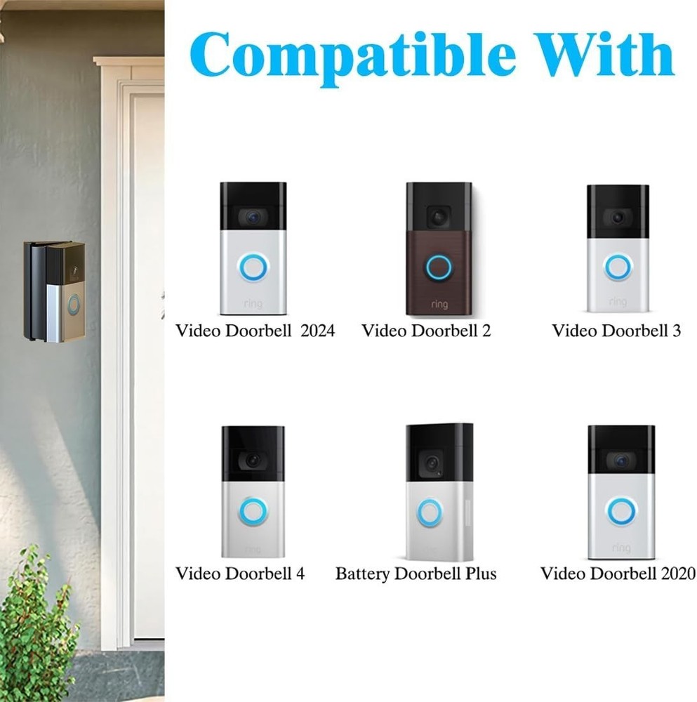 Enhanced Viewing Range Video Doorbell Mount - Adjustable 30-55 Degrees Black
