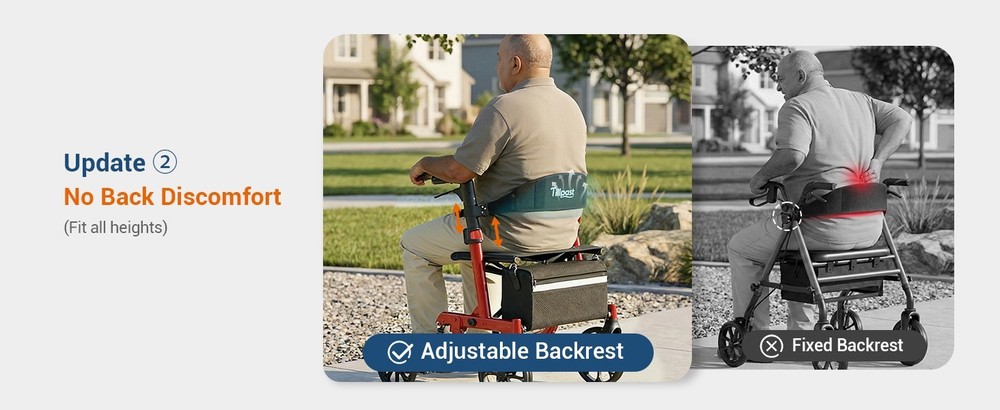 Seniors Walker Rollator Safe Foldable Adjustable Shock-Absorbing for All Terrain